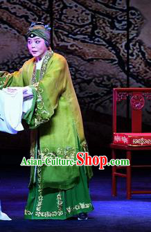 Chinese Ping Opera Elderly Female Apparels Costumes and Headpieces Zhao Jintang Traditional Pingju Opera Dame Green Dress Garment