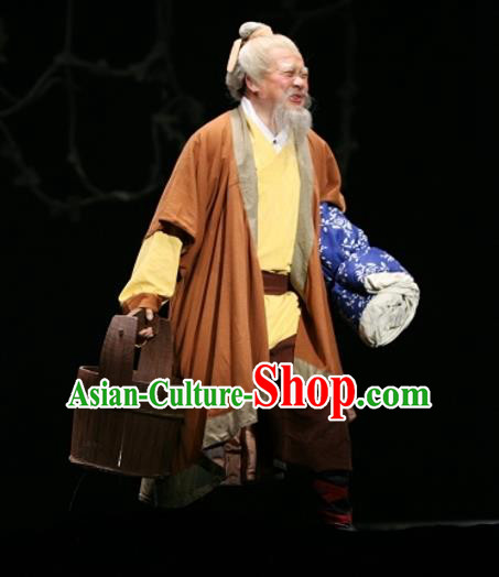 Yu Hai Kuang Chao Chinese Sichuan Opera Old Man Apparels Costumes and Headpieces Peking Opera Laosheng Garment Elderly Male Clothing