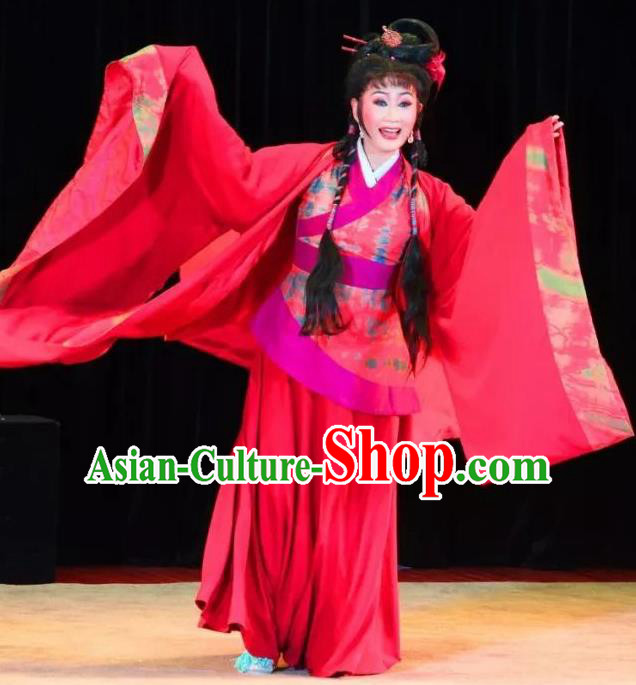 Chinese Sichuan Opera Bride Pu Lan Costumes and Hair Accessories Yu Hai Kuang Chao Traditional Peking Opera Hua Tan Red Dress Actress Apparels