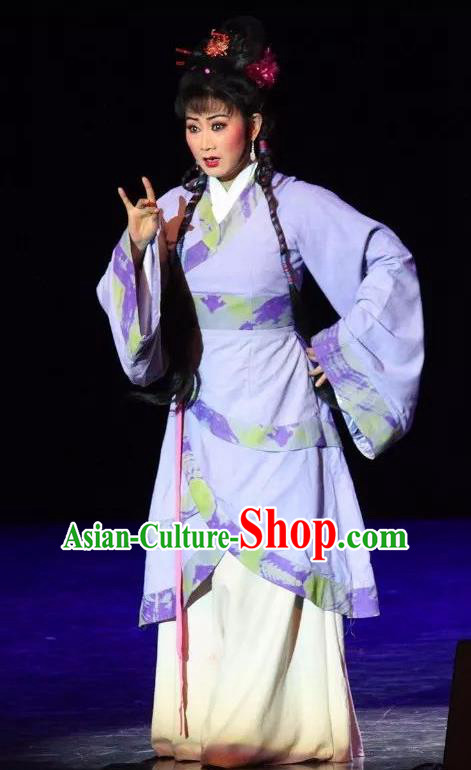 Chinese Sichuan Opera Country Lady Costumes and Hair Accessories Yu Hai Kuang Chao Traditional Peking Opera Actress Pu Lan Dress Diva Apparels
