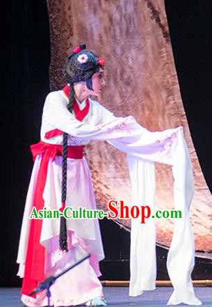 Chinese Sichuan Opera Maidservant Du Juan Costumes and Hair Accessories Hui Lan Ji Traditional Peking Opera Xiaodan Dress Young Lady Apparels