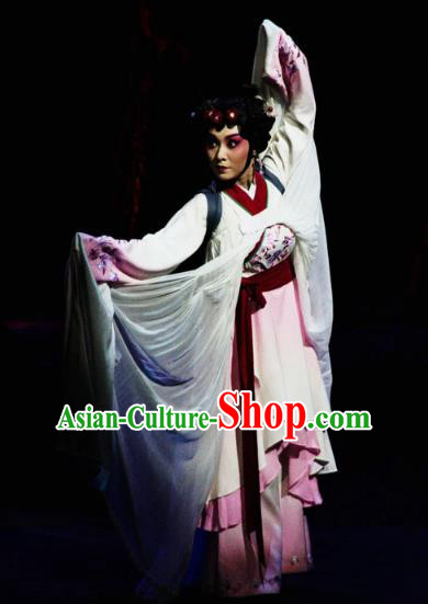 Chinese Sichuan Opera Distress Maiden Du Juan Costumes and Hair Accessories Hui Lan Ji Traditional Peking Opera Young Female Dress Hua Tan Apparels