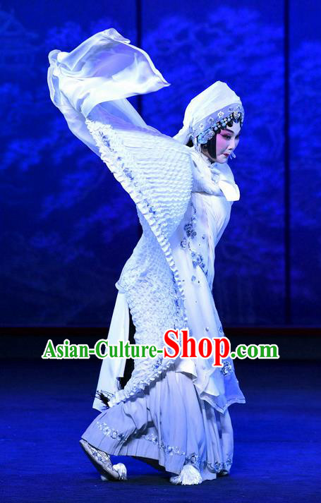 Chinese Ping Opera Tsing Yi Distress Maiden Zhao Jintang Apparels Costumes and Headpieces Traditional Pingju Opera Widow Dress Garment
