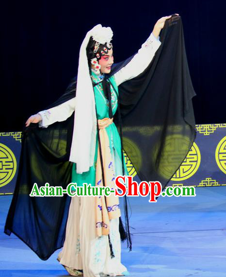 Chinese Sichuan Opera Tsing Yi Costumes and Hair Accessories Fen Xiang Ji Traditional Peking Opera Diva Jiao Guiying Dress Distress Maiden Apparels