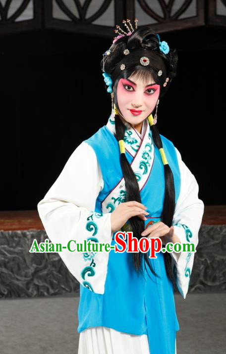 Chinese Sichuan Opera Young Lady Costumes and Hair Accessories Traditional Peking Opera Xiaodan Dress Maidservant Yan Yan Apparels