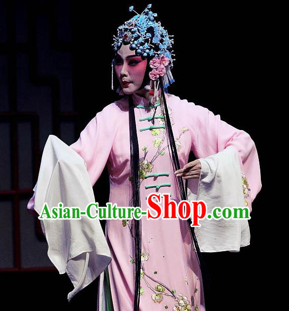 Chinese Ping Opera Diva Zhao Jintang Apparels Costumes and Headpieces Traditional Pingju Opera Hua Tan Pink Dress Garment