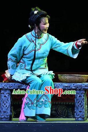 Chinese Ping Opera Female Servant Apparels Costumes and Headpieces Jin E Traditional Pingju Opera Country Woman Dress Garment