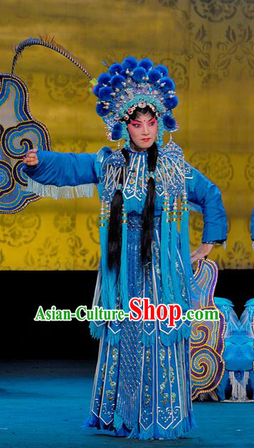 Chinese Sichuan Opera The Legend of White Snake Xiao Qing Garment Costumes and Hair Accessories Traditional Peking Opera Martial Female Blue Dress Apparels