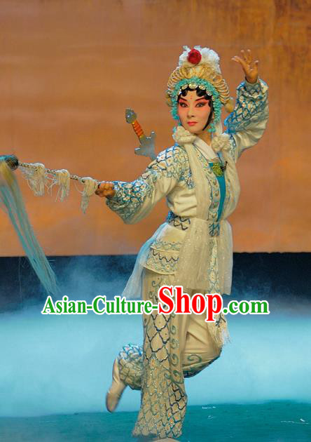 Chinese Sichuan Opera The Legend of White Snake Martial Female Garment Costumes and Hair Accessories Traditional Peking Opera Swordswoman Bai Suzhen Dress Apparels