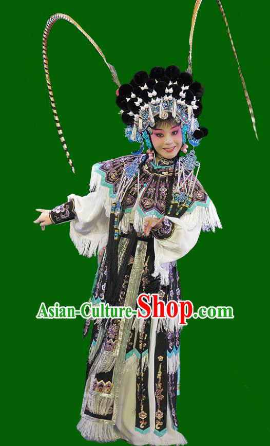 Chinese Sichuan Opera Swordswoman Xiao Qing The Legend of White Snake Garment Costumes and Hair Accessories Traditional Peking Opera Tao Ma Tan Black Dress Apparels