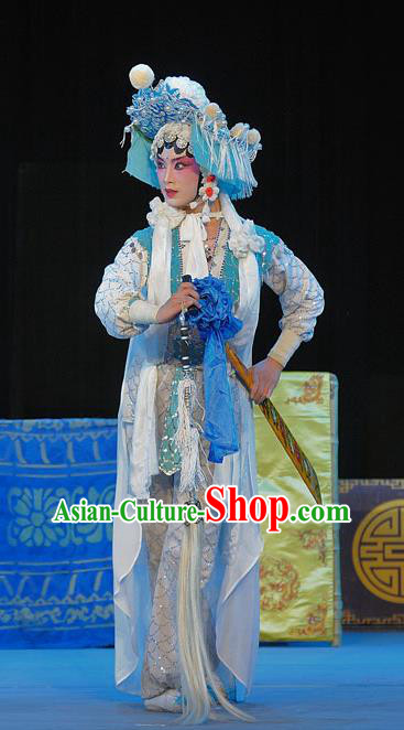 Chinese Sichuan Opera Wudan The Legend of White Snake Bai Suzhen Garment Costumes and Hair Accessories Traditional Peking Opera Martial Female Dress Apparels
