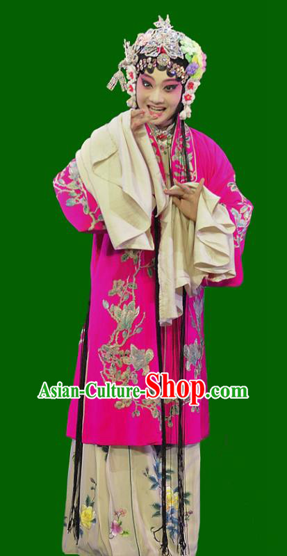 Chinese Sichuan Opera Actress Bai Suzhen The Legend of White Snake Bai Suzhen Garment Costumes and Hair Accessories Traditional Peking Opera Diva Rosy Dress Apparels