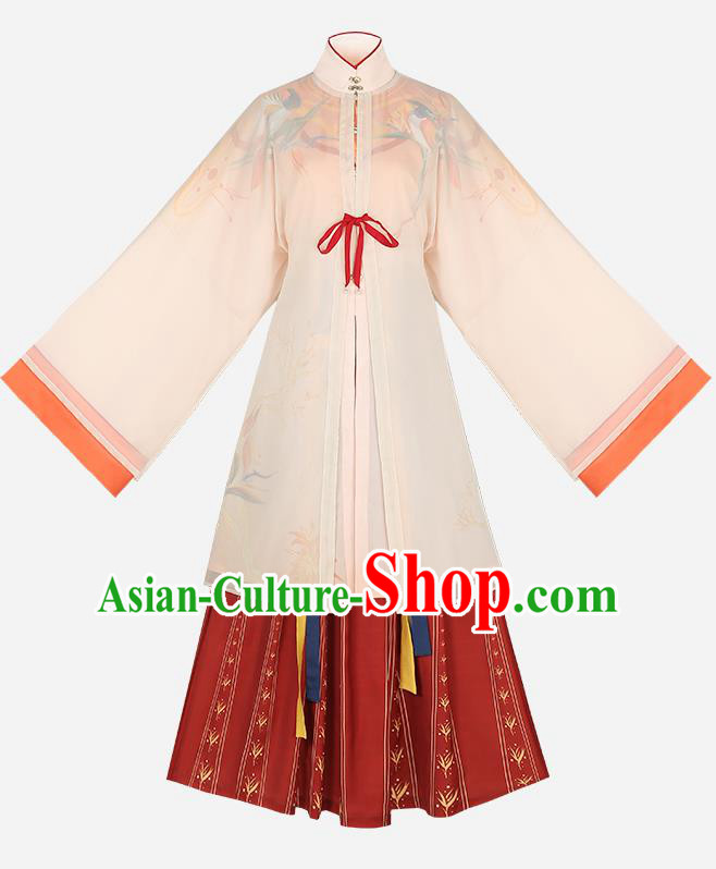 Chinese Ancient Royal Princess Hanfu Garment Traditional Ming Dynasty Embroidered Historical Costumes Complete Set for Nobility Lady