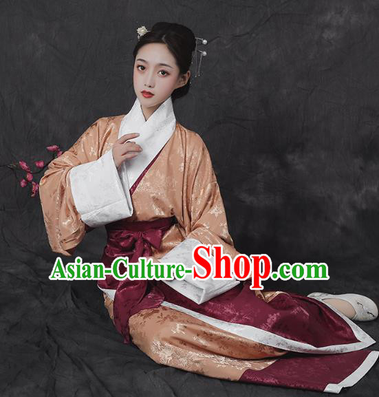 Chinese Traditional Curving Front Robe Hanfu Dress Ancient Han Dynasty Palace Princess Historical Costumes