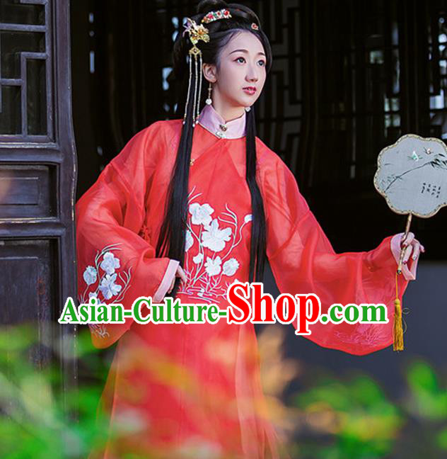 Chinese Traditional Ming Dynasty Embroidered Hanfu Dress Ancient Young Lady Apparels Historical Costumes for Women
