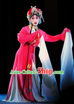 Chinese Sichuan Opera Actress Li Huiniang Red Plum Garment Costumes and Hair Accessories Traditional Peking Opera Hua Tan Dress Young Female Apparels