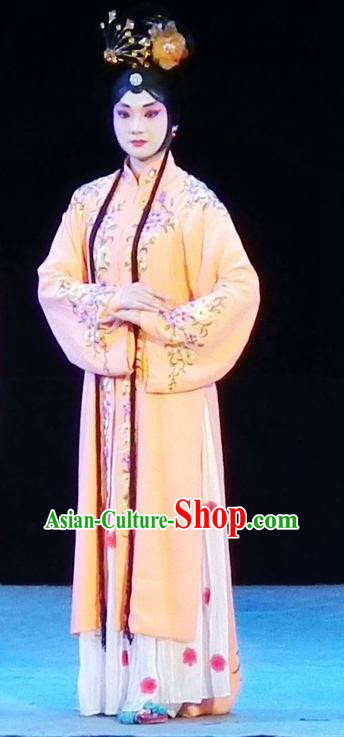 Chinese Sichuan Opera Young Lady Red Plum Garment Costumes and Hair Accessories Traditional Peking Opera Hua Tan Yellow Dress Actress Apparels