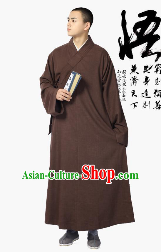 Chinese Traditional Frock Costume Buddhism Clothing Garment Brown Monk Robe for Men