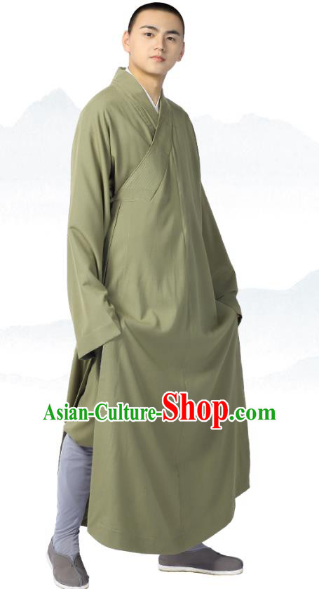 Chinese Traditional Frock Costume Buddhism Clothing Garment Light Green Monk Robe for Men