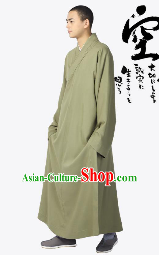 Chinese Traditional Frock Costume Buddhism Clothing Garment Light Green Monk Robe for Men