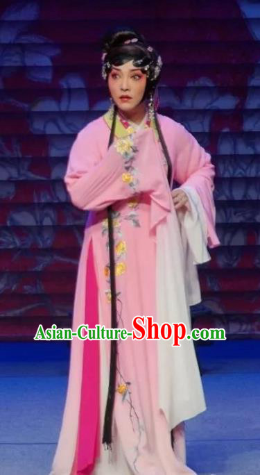 Chinese Sichuan Opera Courtesan Li Yaxian Garment Costumes and Hair Accessories Traditional Peking Opera Actress Dress Hua Tan Pink Apparels