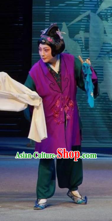 Chinese Sichuan Opera Elderly Female Garment Costumes and Hair Accessories Li Yaxian Traditional Peking Opera Dame Dress Apparels