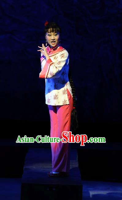 Chinese Sichuan Opera Village Garment Costumes and Hair Accessories Si Shui Wei Lan Traditional Peking Opera Country Woman Deng Yaogu Dress Apparels