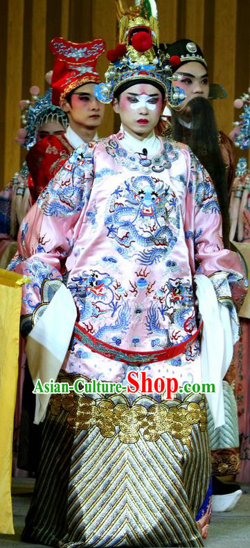 Jin Dian Shen La Chinese Sichuan Opera Young Male Apparels Costumes and Headpieces Peking Opera Official Garment Python Embroidered Robe Clothing
