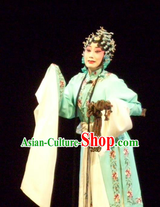 Chinese Sichuan Opera Young Female Garment Costumes and Hair Accessories Ma Qian Po Shui Traditional Peking Opera Actress Dress Diva Cui Qiaofeng Apparels
