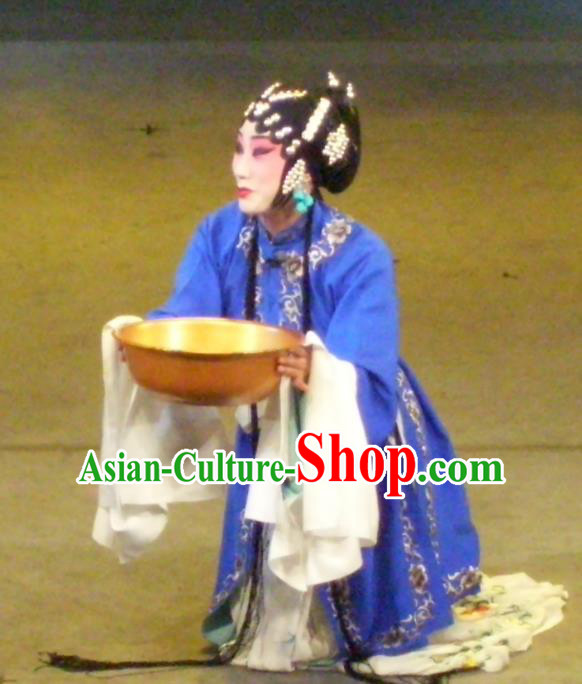 Chinese Sichuan Opera Tsing Yi Garment Costumes and Hair Accessories Ma Qian Po Shui Traditional Peking Opera Actress Cui Qiaofeng Dress Distress Woman Apparels
