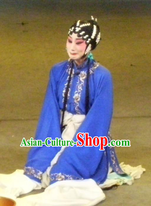 Chinese Sichuan Opera Tsing Yi Garment Costumes and Hair Accessories Ma Qian Po Shui Traditional Peking Opera Actress Cui Qiaofeng Dress Distress Woman Apparels