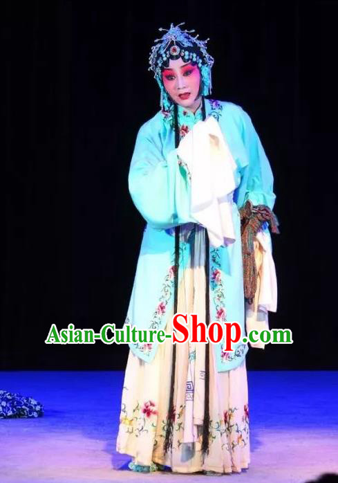 Chinese Sichuan Opera Young Female Cui Qiaofeng Garment Costumes and Hair Accessories Ma Qian Po Shui Traditional Peking Opera Actress Dress Diva Apparels
