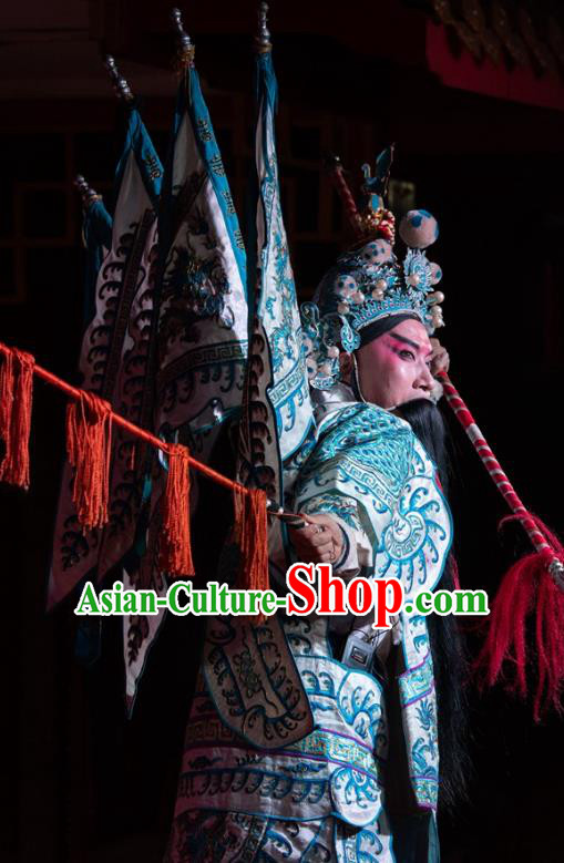 Yu Chan Temple Chinese Sichuan Opera General Wu Yuan Kao Apparels Costumes and Headpieces Peking Opera Martial Male Armor Garment Clothing with Flags