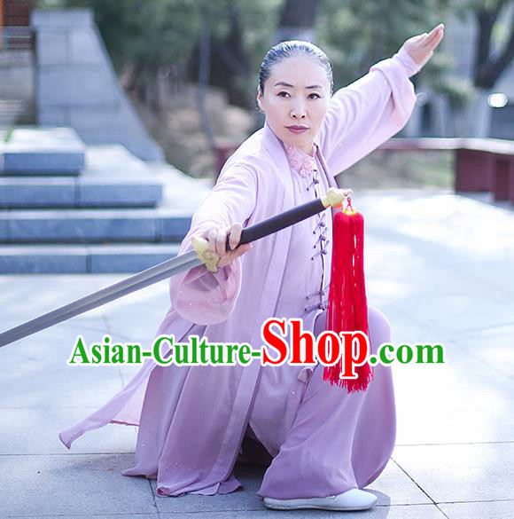 Chinese Traditional Tai Chi Competition Costume Professional Tai Ji Training Outfits Clothing Top Grade Martial Arts Lilac Uniform for Women