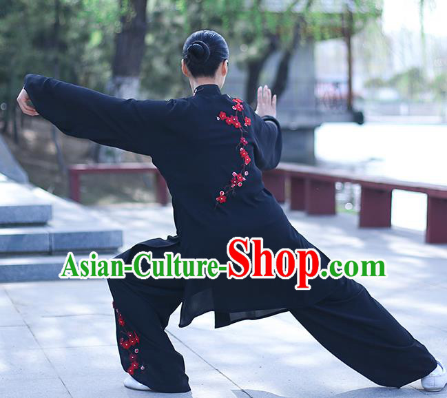Chinese Traditional Tai Chi Competition Black Costume Professional Tai Ji Training Outfits Top Grade Martial Arts Uniform for Women