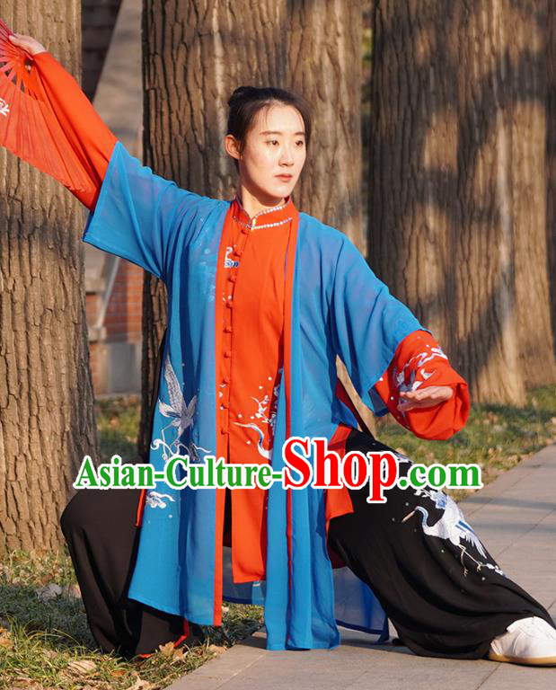 Chinese Traditional Martial Arts Performance Costume Top Grade Tai Ji Training Uniforms Professional Tai Chi Competition Embroidered Red Outfits