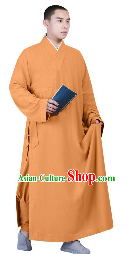Chinese Traditional Buddhism Costume Shaolin Monk Clothing Ginger Frock Robe for Men
