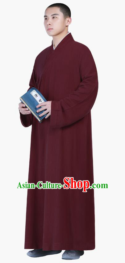 Chinese Traditional Buddhism Costume Shaolin Monk Clothing Wine Red Frock Robe for Men