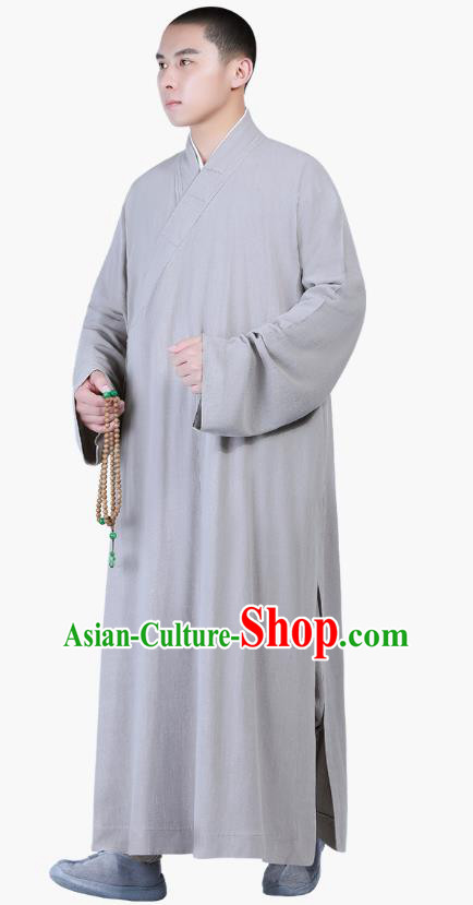Chinese Traditional Buddhism Costume Shaolin Monk Clothing Grey Frock Robe for Men