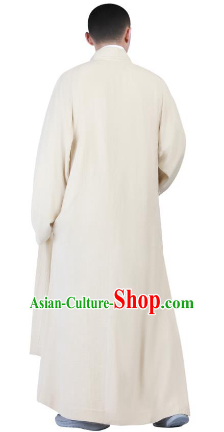 Chinese Traditional Buddhism Costume Shaolin Monk Clothing Beige Frock Robe for Men