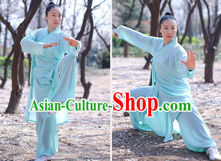 Chinese Traditional Tai Chi Competition Costume Professional Martial Arts Training Outfits Top Grade Tai Ji Performance Light Green Uniform for Women