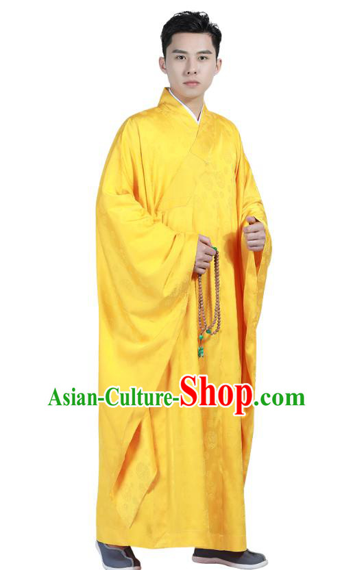 Chinese Traditional Golden Silk Frock Costume Buddhism Clothing Monk Robe Garment for Men