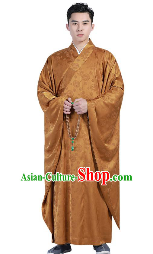 Chinese Traditional Ginger Silk Frock Costume Buddhism Clothing Monk Robe Garment for Men
