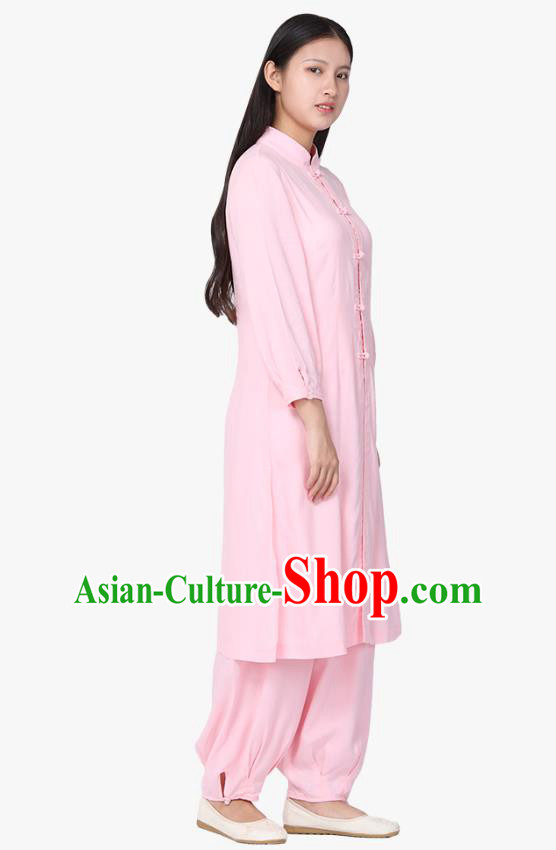 Chinese Traditional Meditation Costume Top Grade Tai Ji Uniforms Professional Tang Suit Pink Zen Outfits for Women