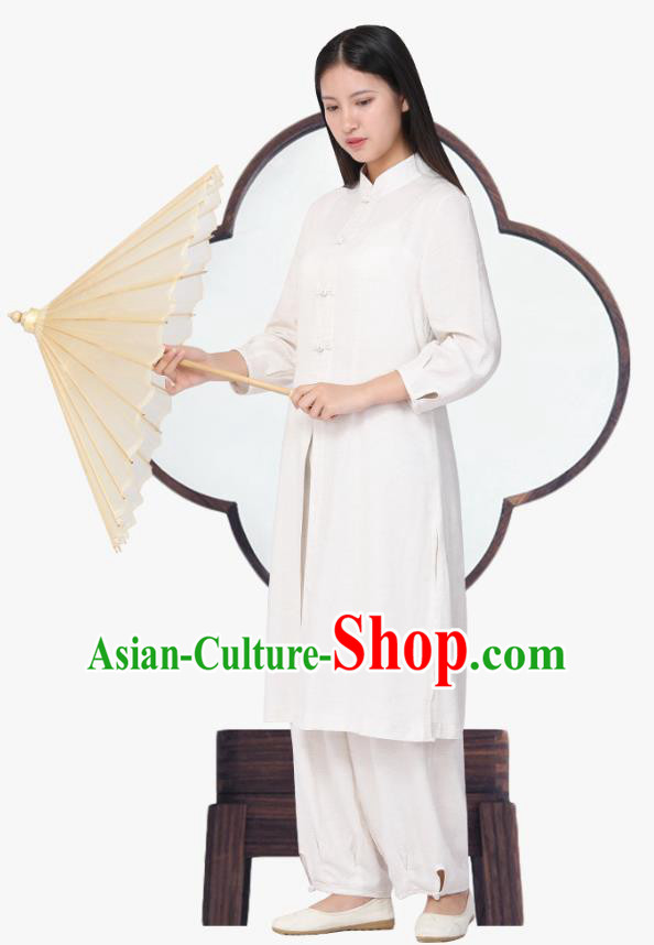 Chinese Traditional Meditation Costume Top Grade Tai Ji Uniforms Professional Tang Suit White Zen Outfits for Women