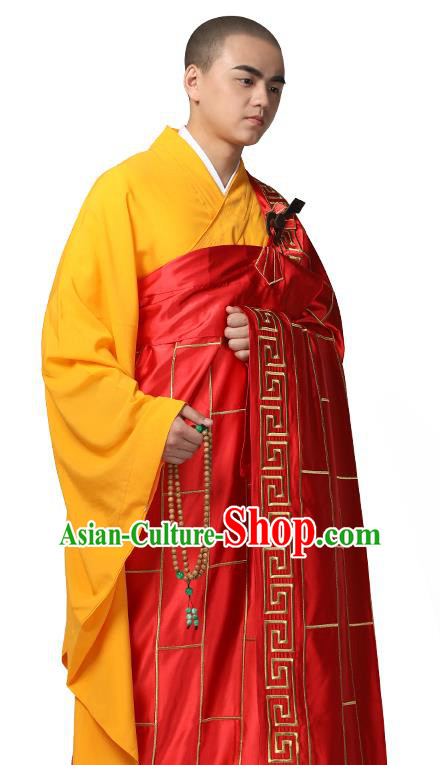 Chinese Traditional Monk Red Silk Frock Costume Buddhism Clothing Cassock Bonze Garment for Men