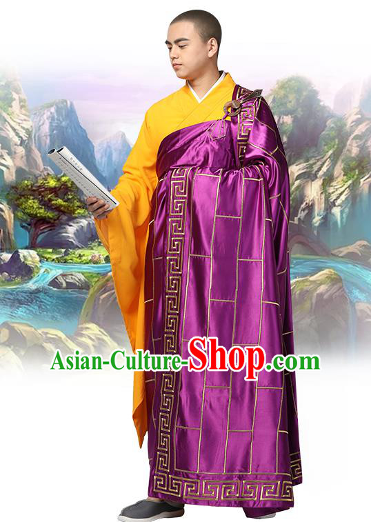 Chinese Traditional Monk Purple Silk Frock Costume Buddhism Clothing Cassock Bonze Garment for Men
