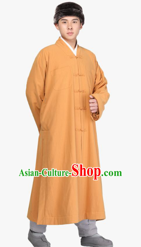 Chinese Traditional Monk Yellow Gown Costume Meditation Garment Lay Buddhist Clothing for Men