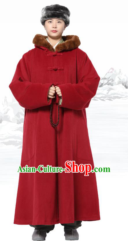 Chinese Traditional Women Lay Buddhist Costume Top Grade Tai Ji Uniforms Tang Suit Meditation Red Dust Coat