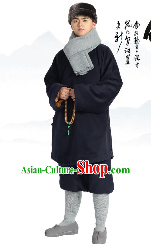 Chinese Traditional Monk Winter Navy Costume Lay Buddhist Clothing Meditation Garment Shirt and Pants for Men